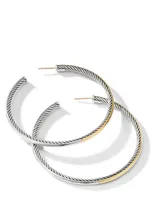 Sculpted Cable Hoop Earrings In Sterling Silver With 18k Yellow Gold