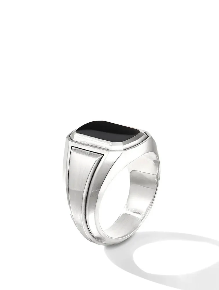 Deco Signet Ring Sterling Silver With Black Onyx