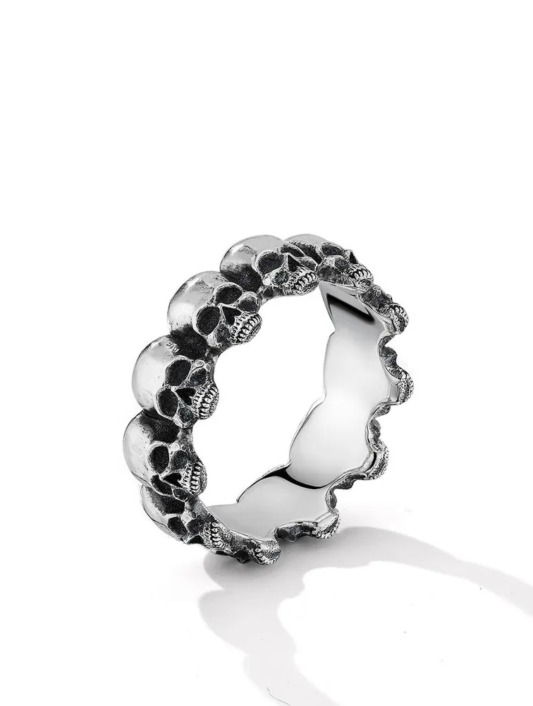 Memento Mori Skull Band Ring Sterling Silver