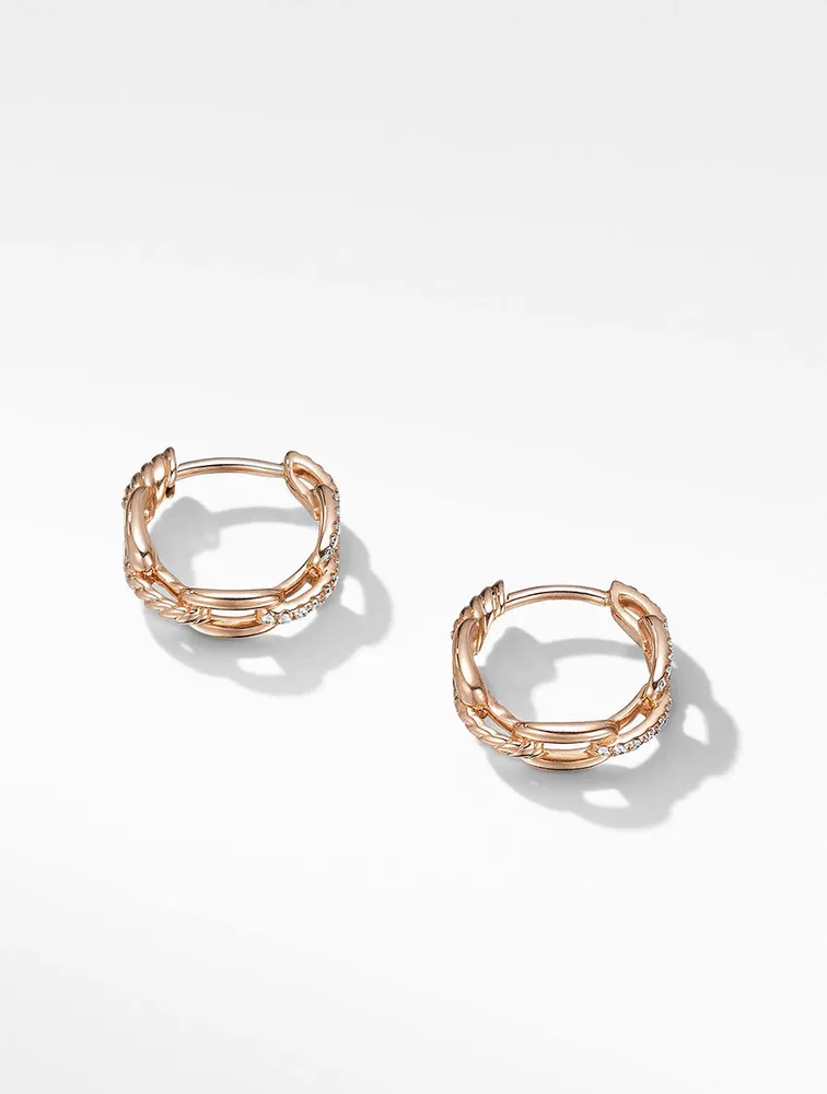 Stax Chain Link Huggie Hoop Earrings In 18k Rose Gold With Pavé Diamonds