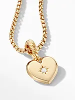 Compass Heart Amulet In 18k Yellow Gold With Center Diamond