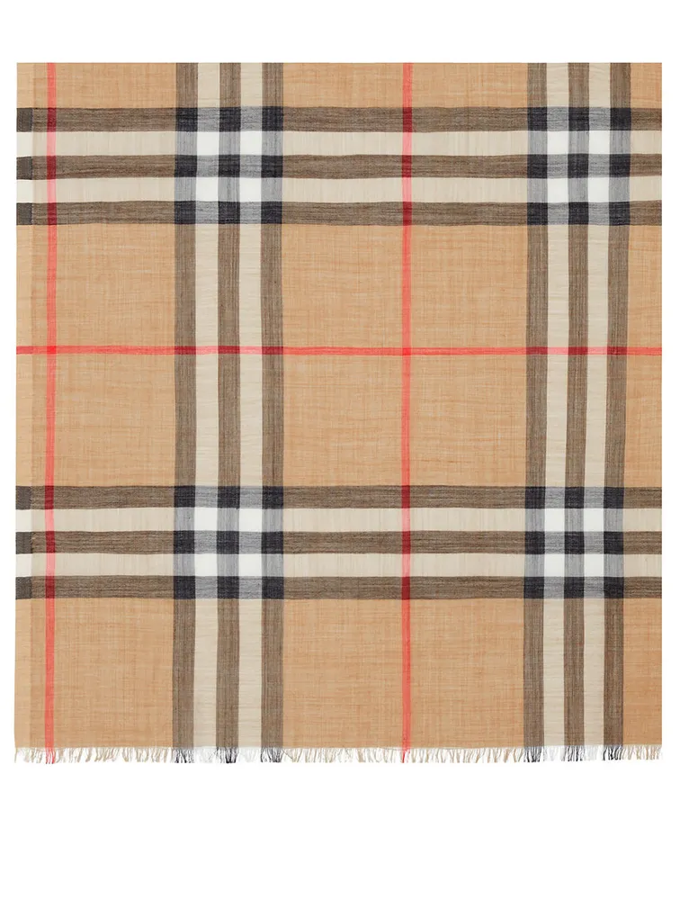 Check Lightweight Wool Silk Scarf