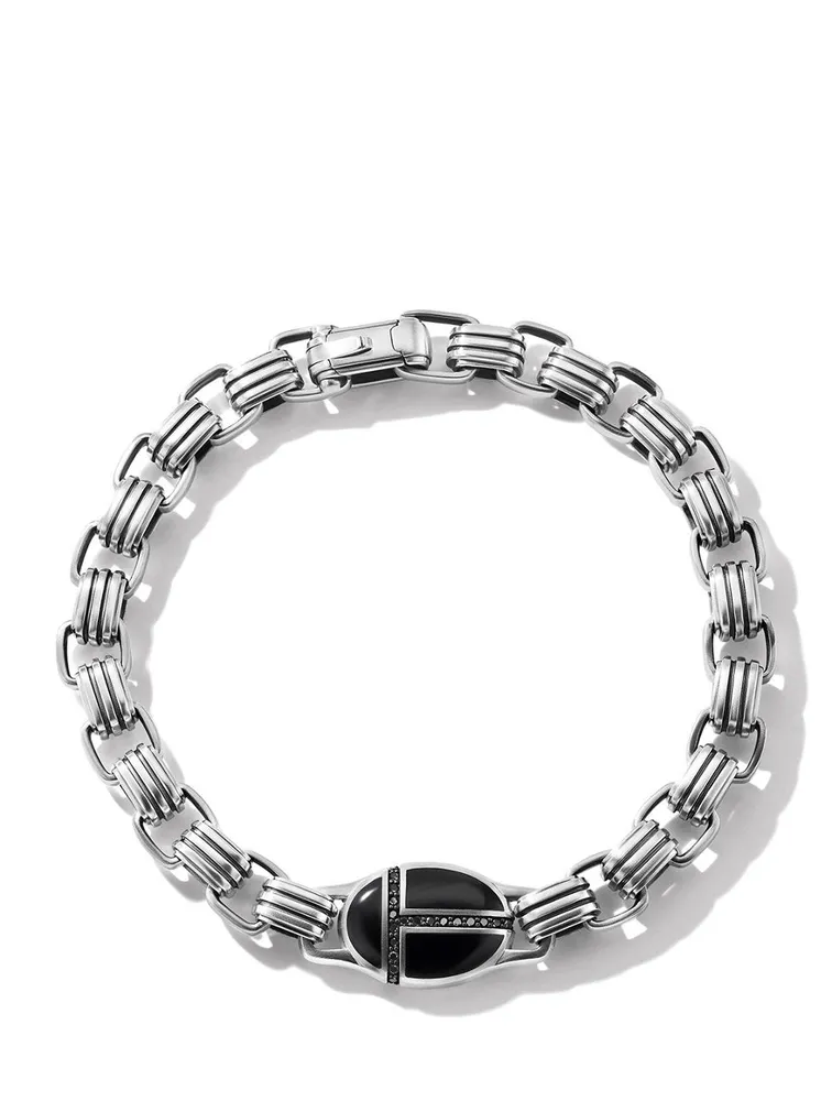Cairo Chain Link Bracelet Sterling Silver With Black Onyx And Pavé Diamonds