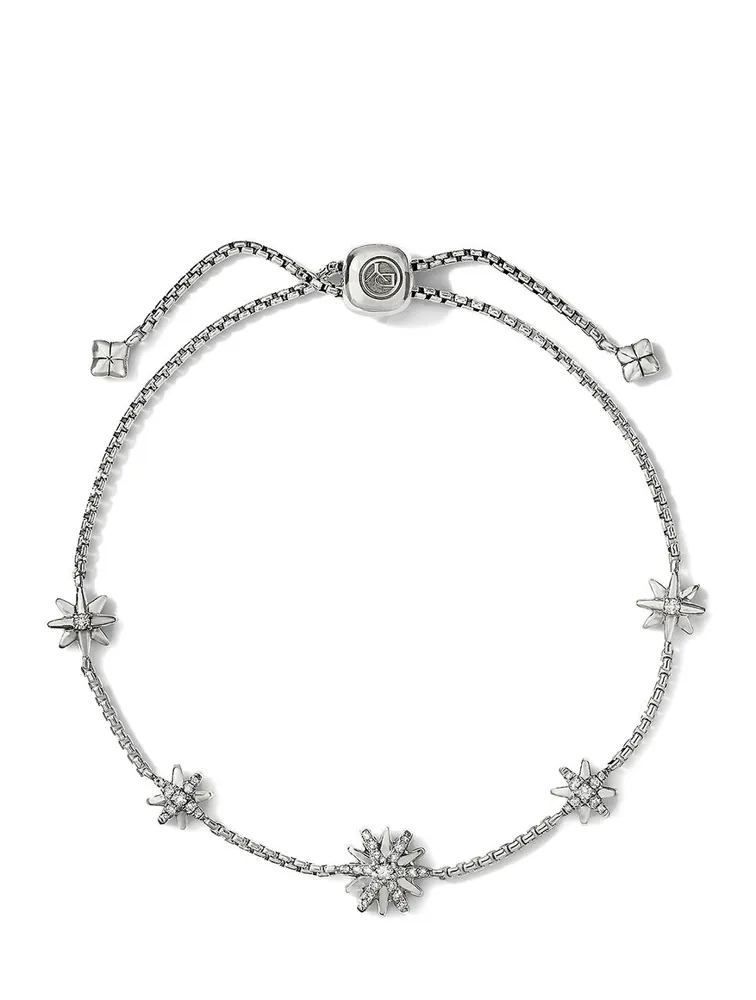 Petite Starburst Station Chain Bracelet In Sterling Silver With Pavé Diamonds