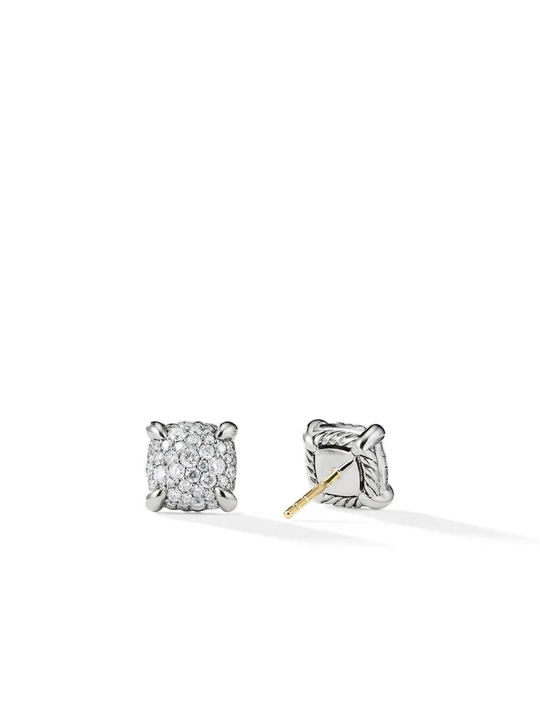 Chatelaine® Stud Earrings In Sterling Silver With Pavé Diamonds