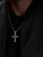 Chevron Cross Pendant In Sterling Silver With Pavé Black Diamonds