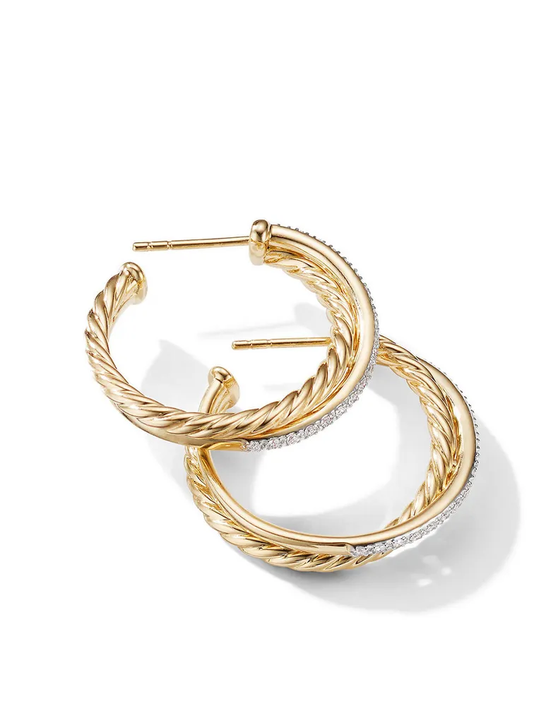 Crossover Hoop Earrings In 18k Gold With Pavé Diamonds