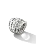 Stax Six Row Ring Sterling Silver With Pavé Diamonds