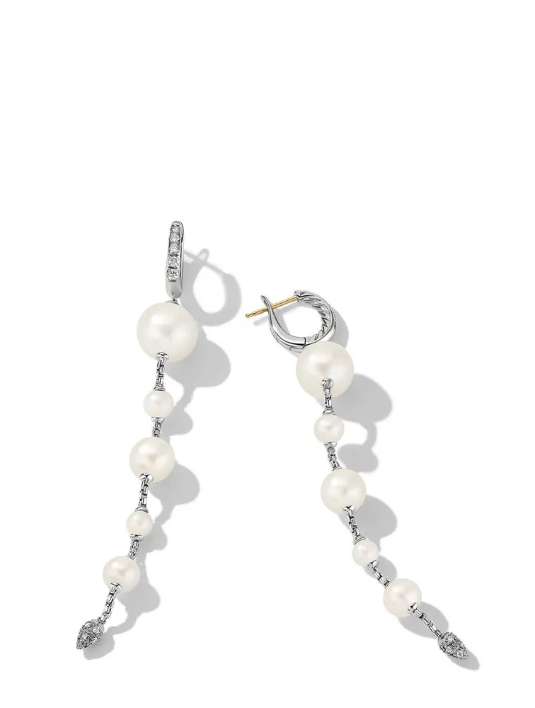 Pearl And Pavé Drop Earrings In Sterling Silver With Diamonds