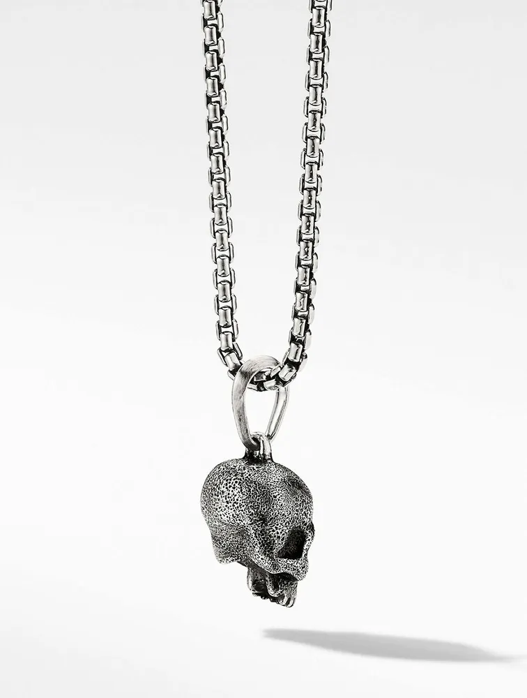 Memento Mori Skull Amulet In Sterling Silver With Pavé Black Diamonds