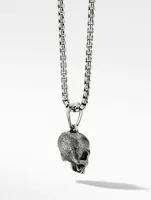 Memento Mori Skull Amulet In Sterling Silver With Pavé Black Diamonds