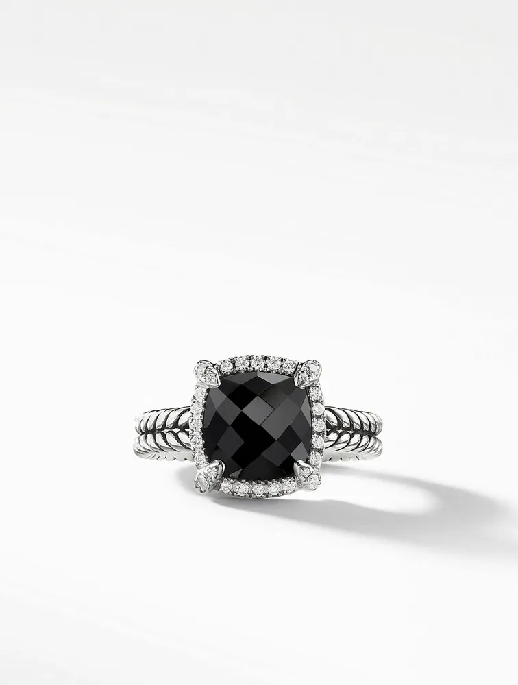 Chatelaine® Pavé Bezel Ring Sterling Silver With Black Onyx And Diamonds