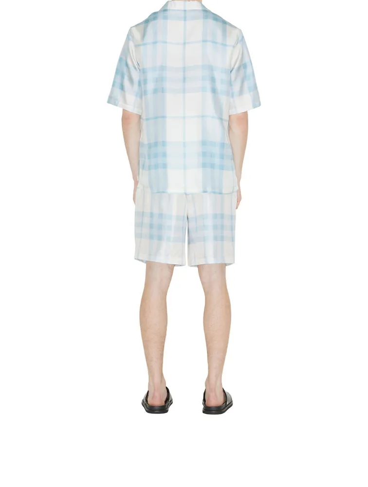 Short-sleeve Check Silk Shirt