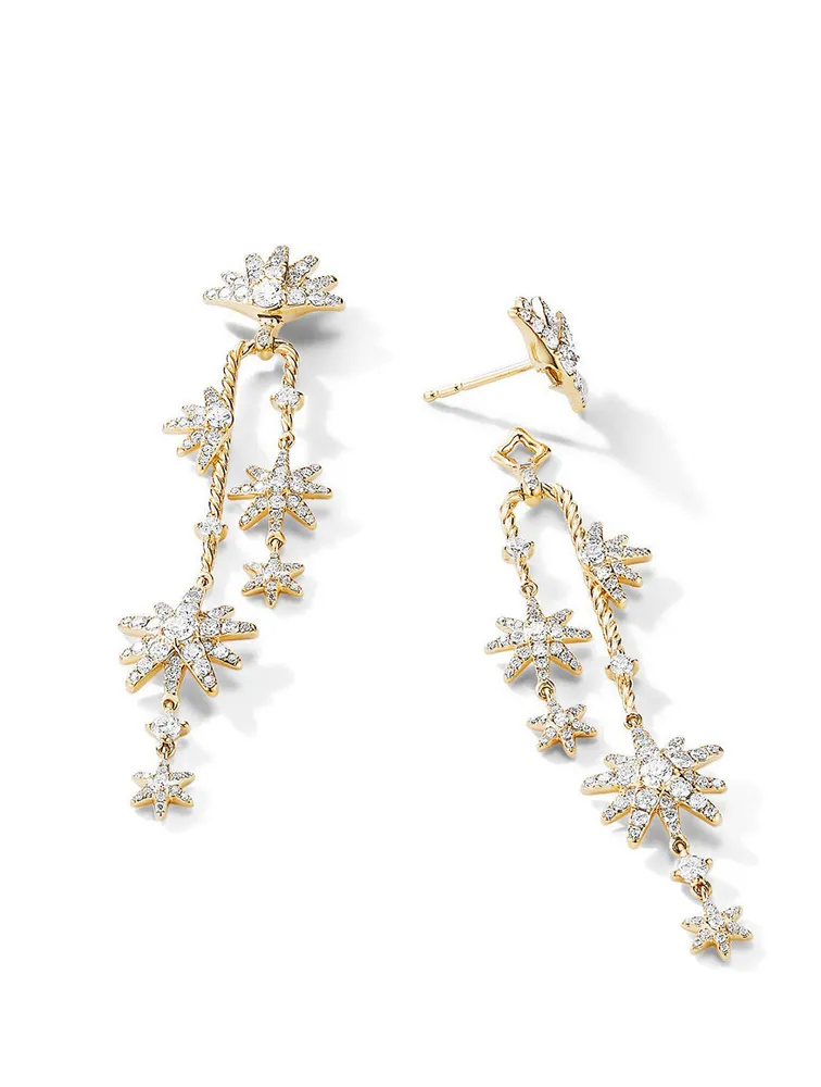 Starburst Cascade Drop Earrings In 18k Yellow Gold With Pavé Diamonds