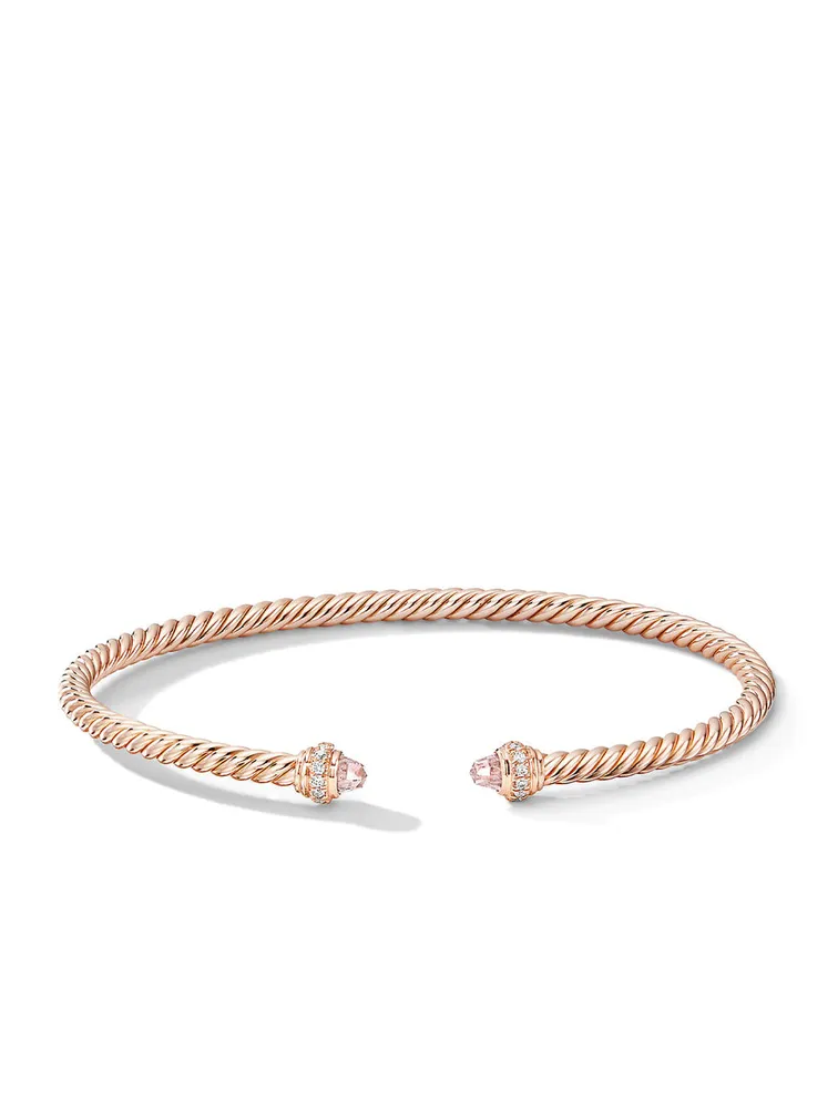 Cablespira® Bracelet 18k Rose Gold With Morganite And Pavé Diamonds