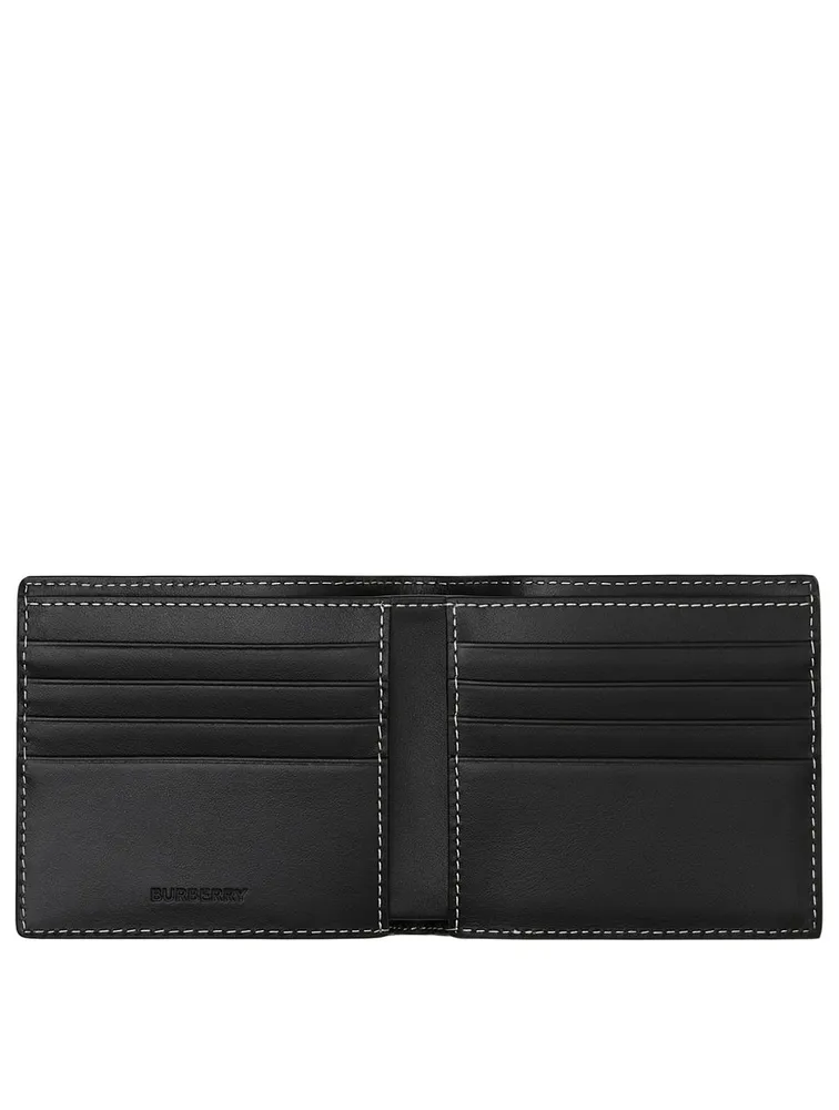 Check And Leather Bifold Wallet