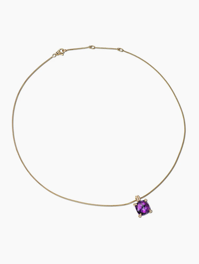 Chatelaine® pendant Necklace In 18k Yellow Gold With Amethyst And Diamonds, 11mm