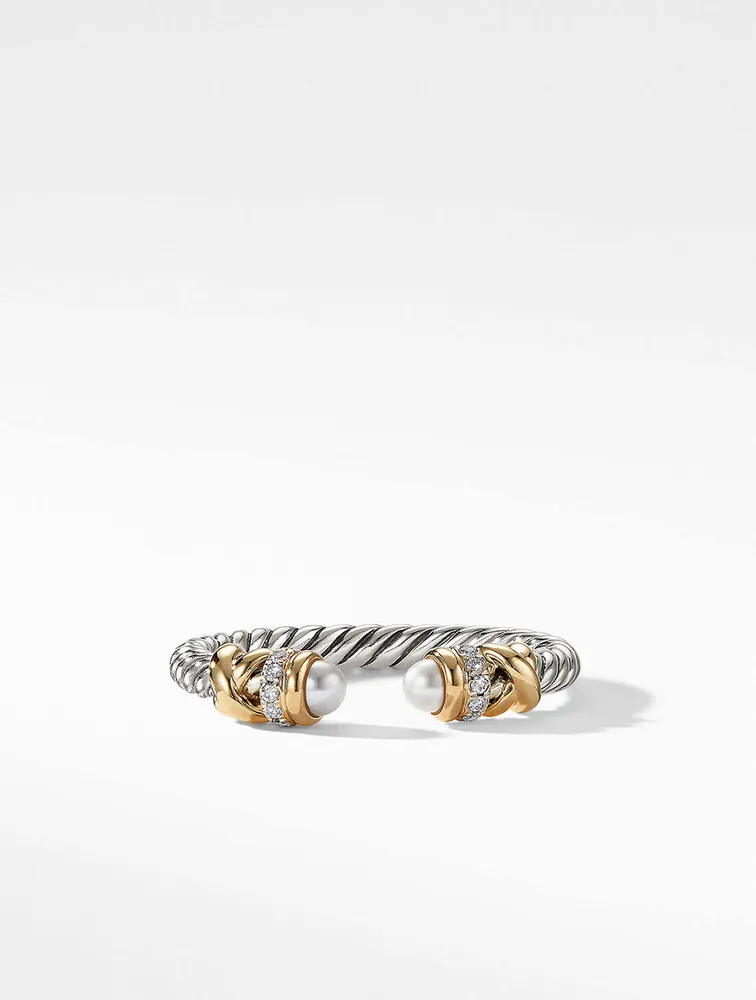 Petite Helena Ring Sterling Silver With Pearls, 18k Yellow Gold And Pavé Diamonds