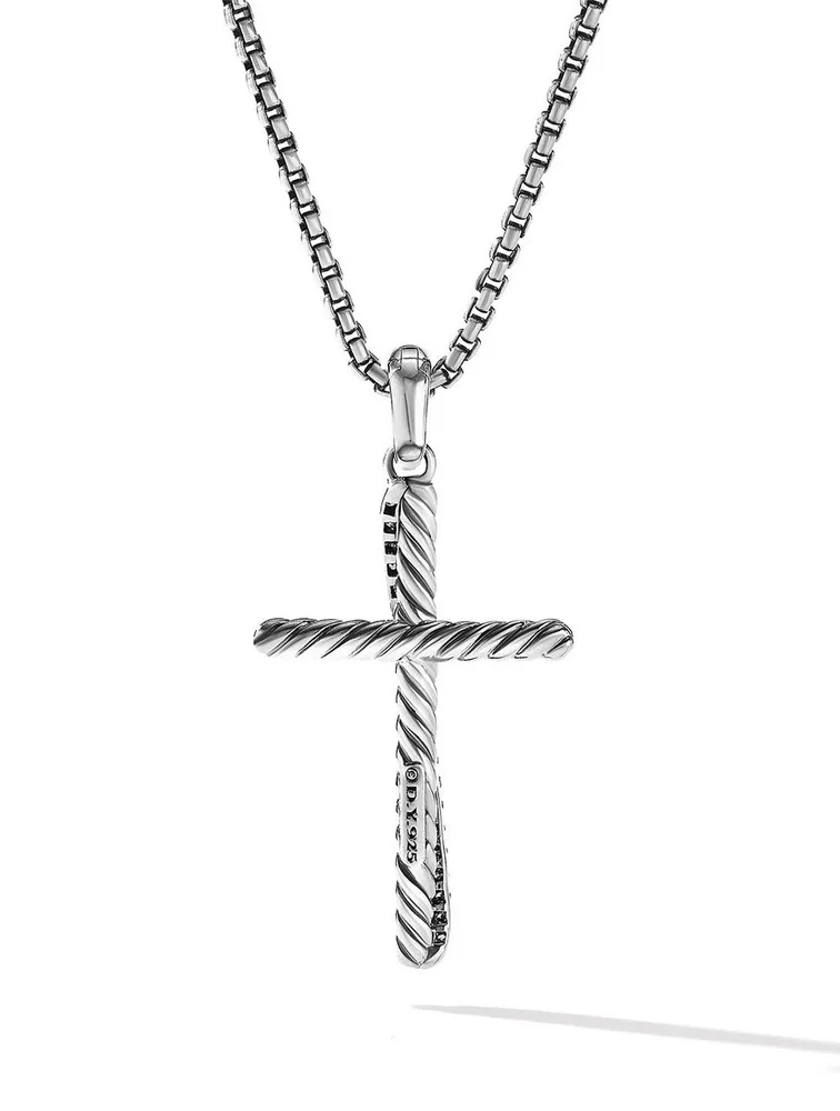 Crossover Cross Pendant In Sterling Silver With Pavé Diamonds