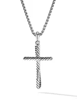 Crossover Cross Pendant In Sterling Silver With Pavé Diamonds