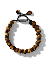Spiritual Beads Two Row Woven Bracelet Sterling Silver With Tiger's Eye