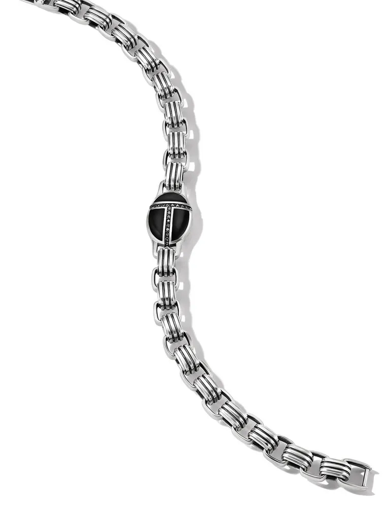 Cairo Chain Link Bracelet Sterling Silver With Black Onyx And Pavé Diamonds