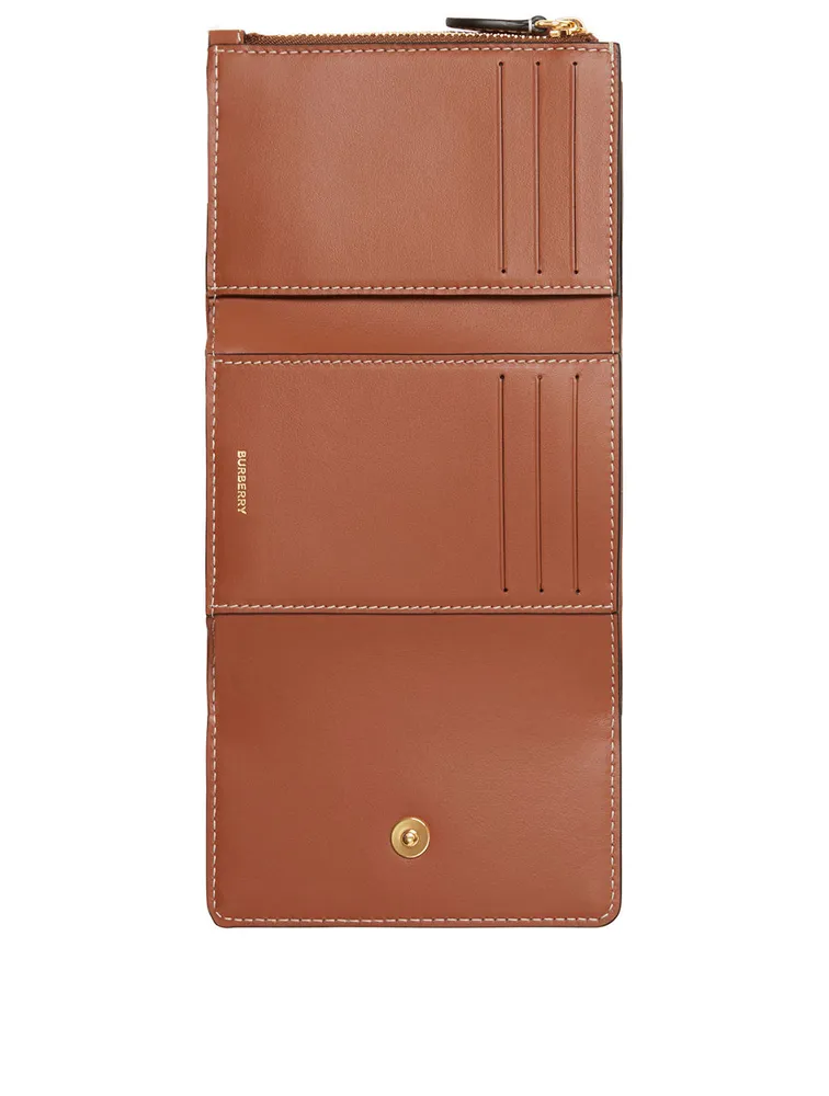 Check And Leather Small Folding Wallet