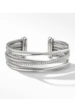 Crossover Four Row Cuff Bracelet Sterling Silver With Pavé Diamonds