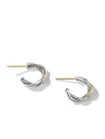 Petite Infinity Huggie Hoop Earrings In Sterling Silver With 14k Yellow Gold