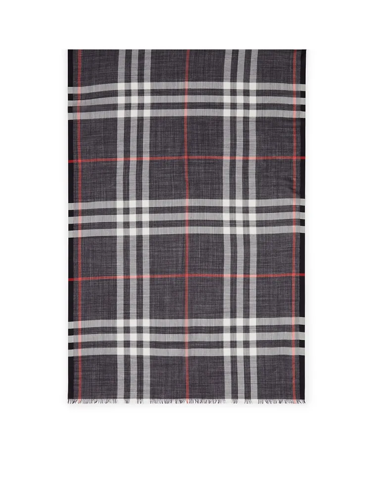 Lightweight Check Wool Silk Scarf