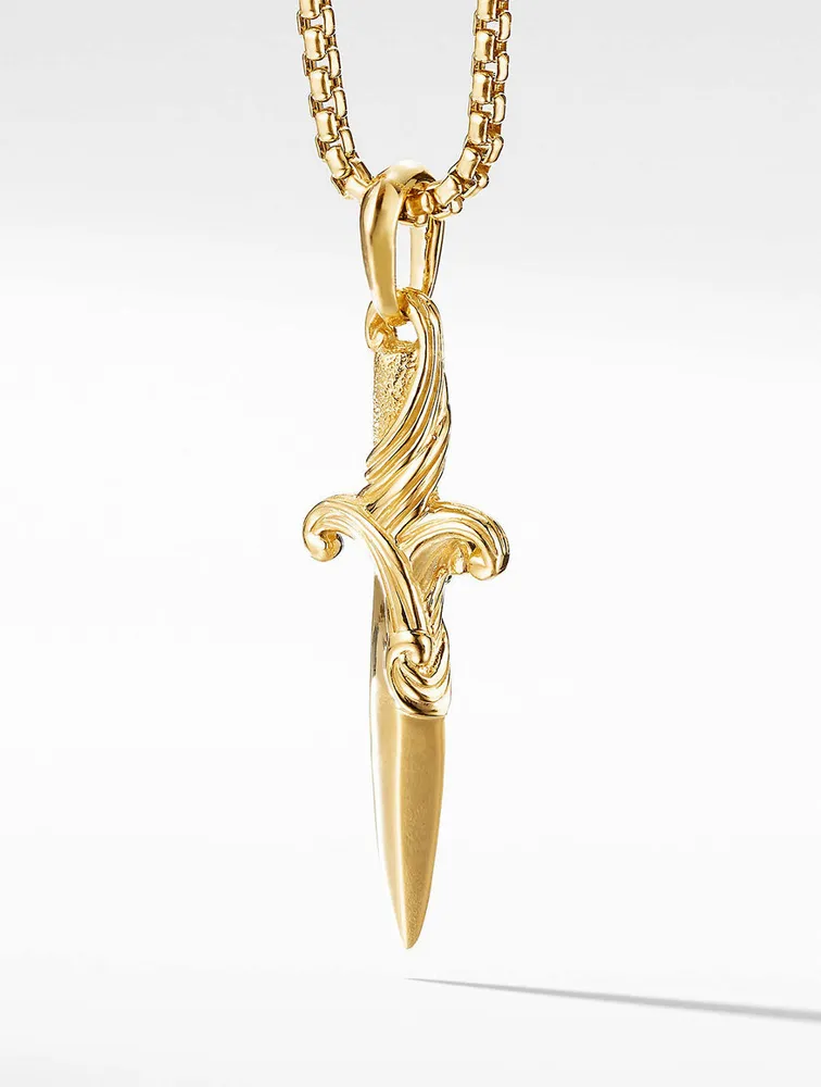 Waves Dagger Amulet In 18k Yellow Gold With Pavé Cognac Diamonds