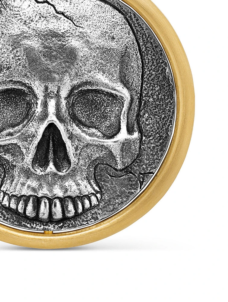 Life And Death Duality Amulet In Sterling Silver With 18k Yellow Gold, 30mm