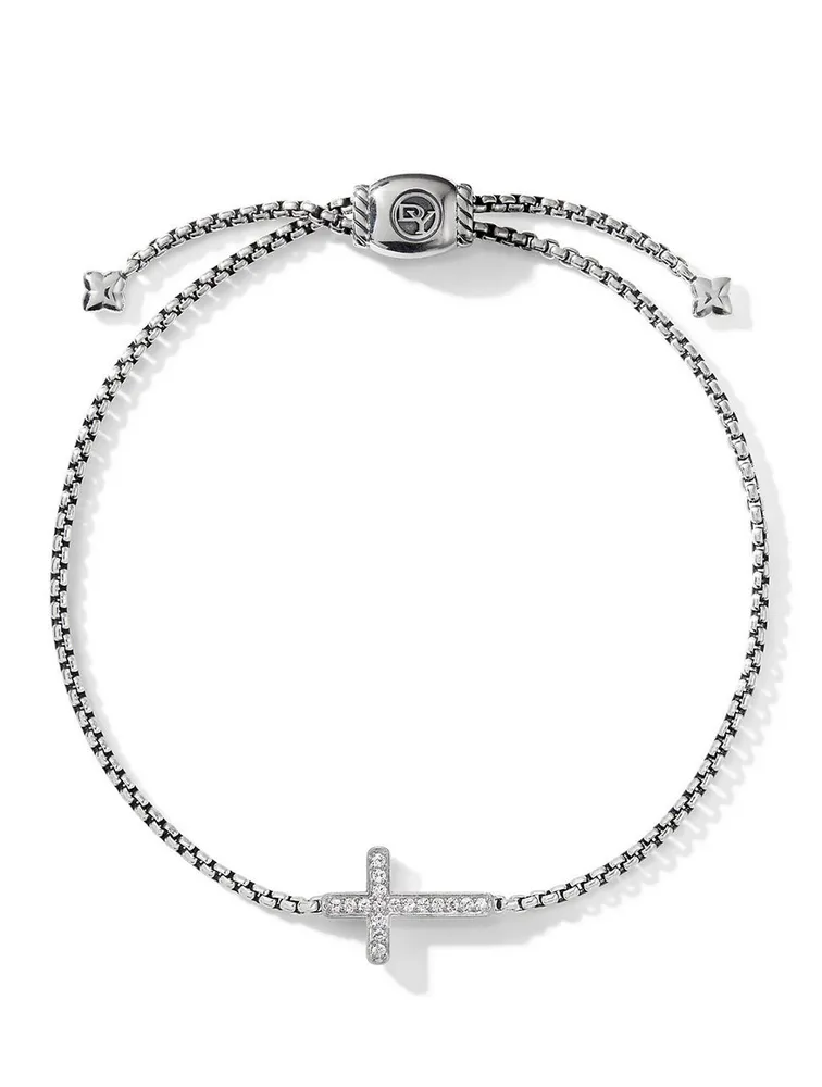 Petite Pavé Cross Chain Bracelet In Sterling Silver With Diamonds