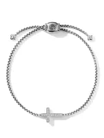 Petite Pavé Cross Chain Bracelet In Sterling Silver With Diamonds
