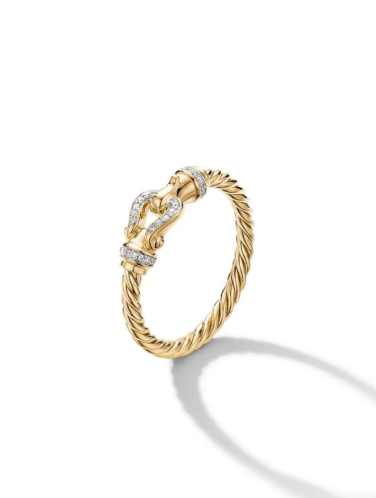 Petite Buckle Ring 18k Yellow Gold With Pavé Diamonds