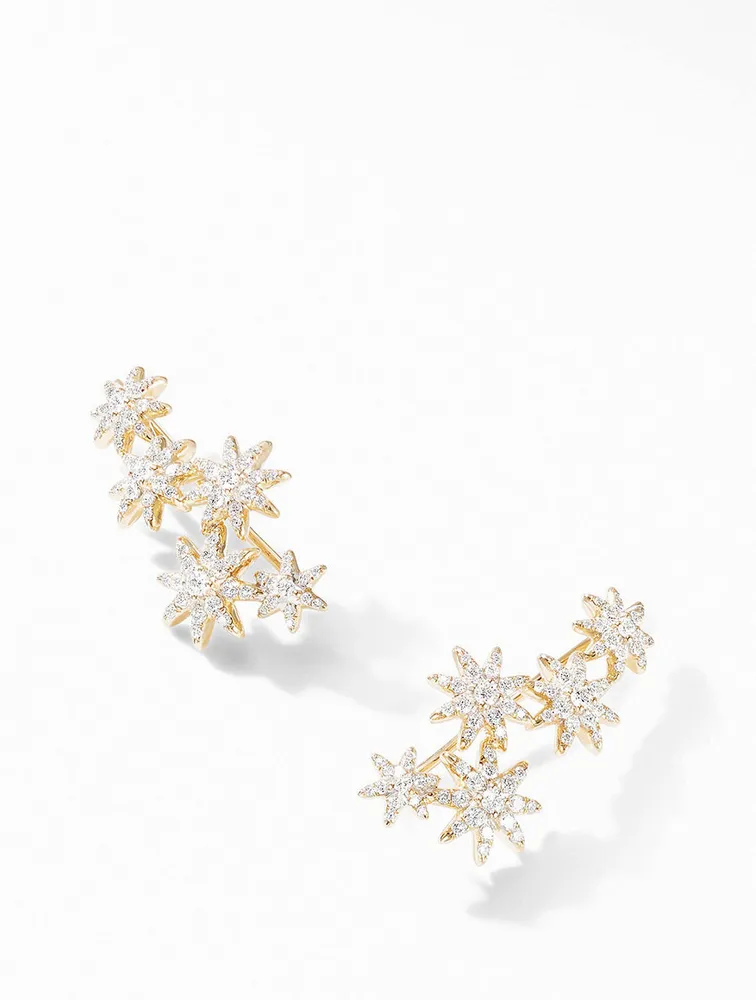 Starburst Climber Earrings In 18k Yellow Gold With Full Pavé Diamonds