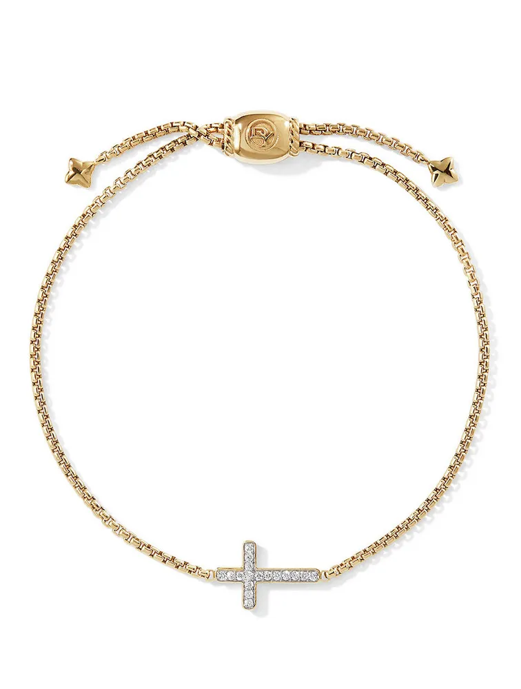 Petite Pavé Cross Chain Bracelet In 18k Yellow Gold With Diamonds