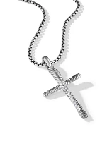 Crossover Cross Pendant In Sterling Silver With Pavé Diamonds