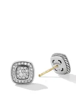 Petite Albion® Stud Earrings In Sterling Silver With Pavé Diamonds