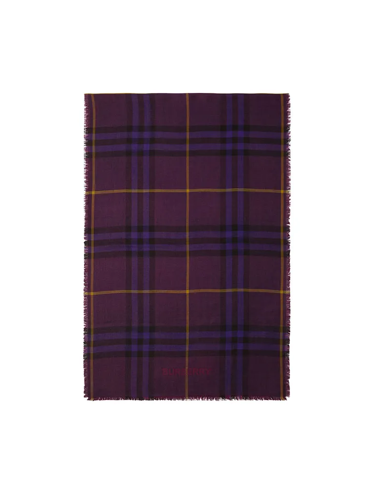 Reversible Check Wool Silk Scarf