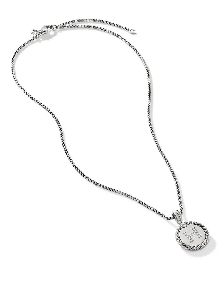 H Initial Charm In Sterling Silver With Pavé Diamonds