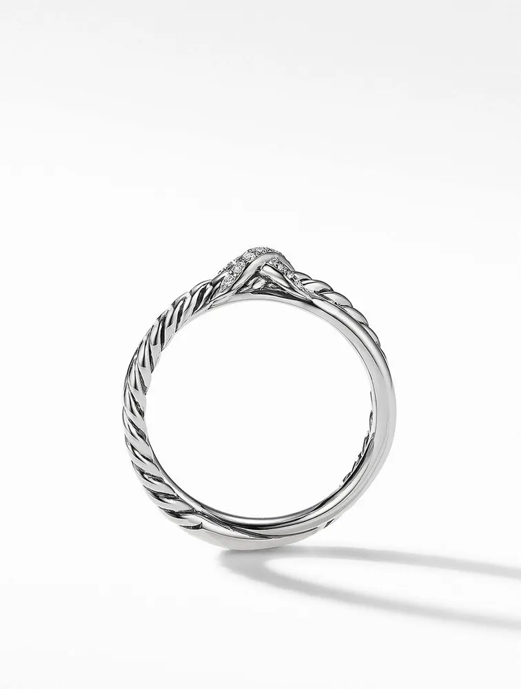 Petite X Ring Sterling Silver With Pavé Diamonds