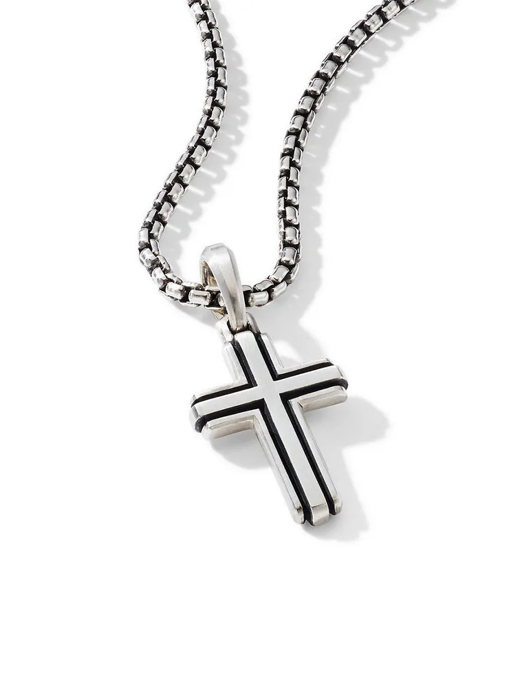 Deco Cross Pendant In Sterling Silver