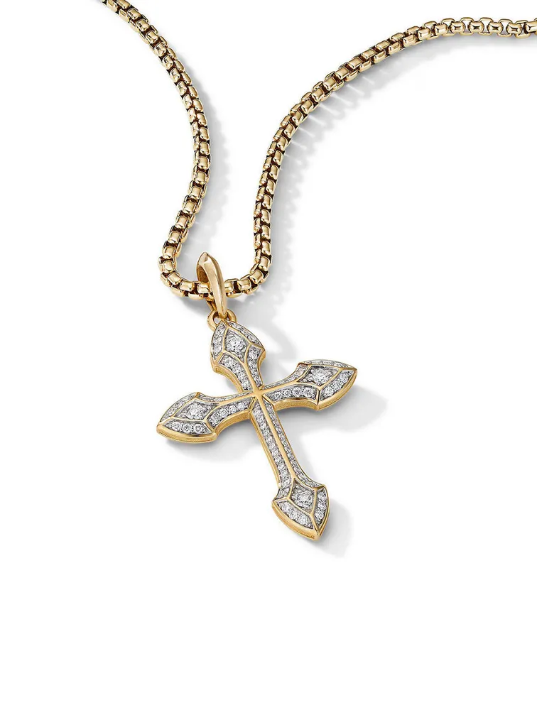 Gothic Cross Amulet In 18k Yellow Gold With Pavé Diamonds