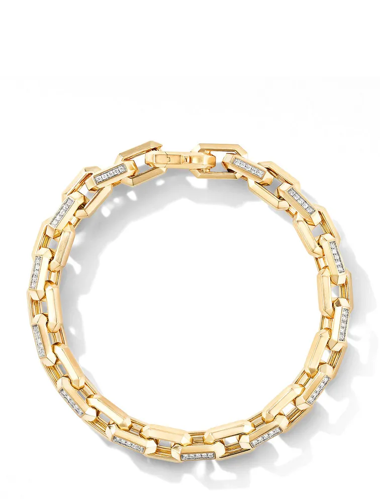 Heirloom Chain Link Bracelet 18k Yellow Gold With Pavé Diamonds