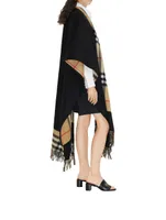 Reversible Check Wool Cashmere Cape