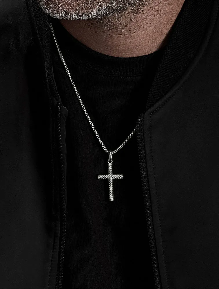 Cable Cross Pendant In Sterling Silver