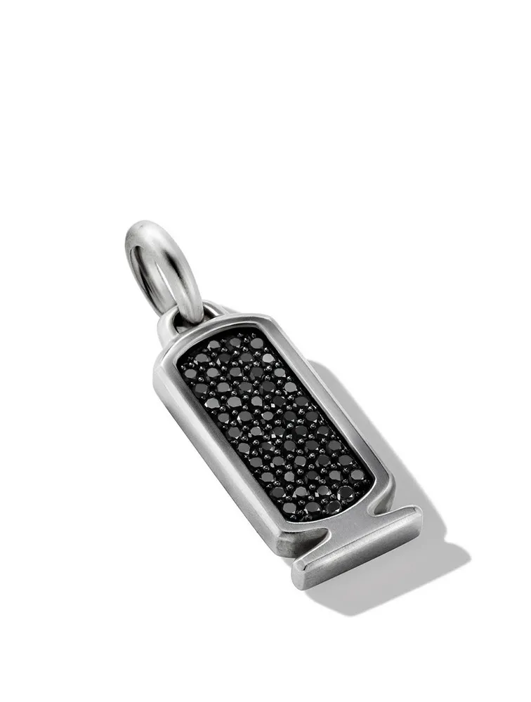 Cairo Cartouche Amulet In Sterling Silver With Pavé Black Diamonds