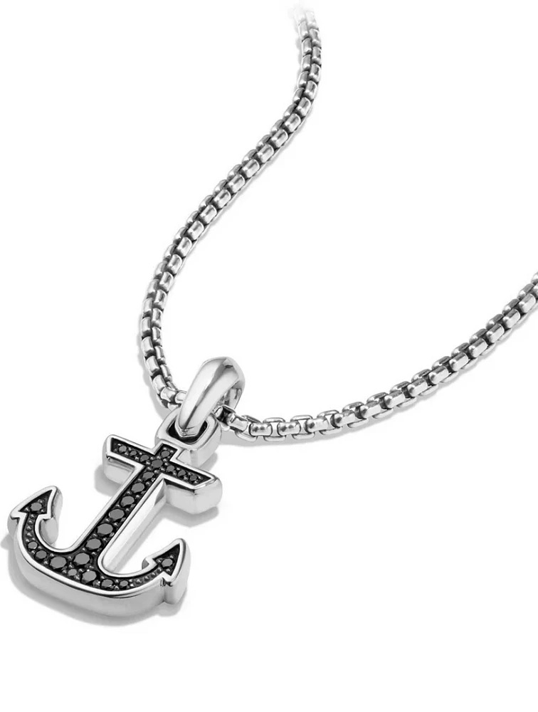 Maritime® Anchor Amulet In Sterling Silver With Pavé Black Diamonds