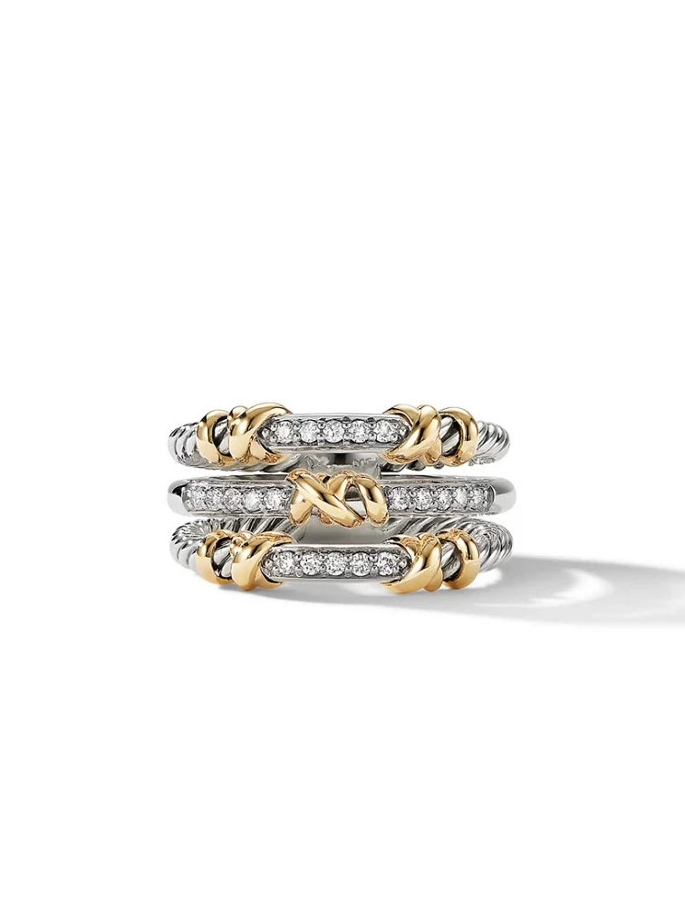 Petite Helena Wrap Three Row Ring Sterling Silver With 18k Yellow Gold And Pavé Diamonds